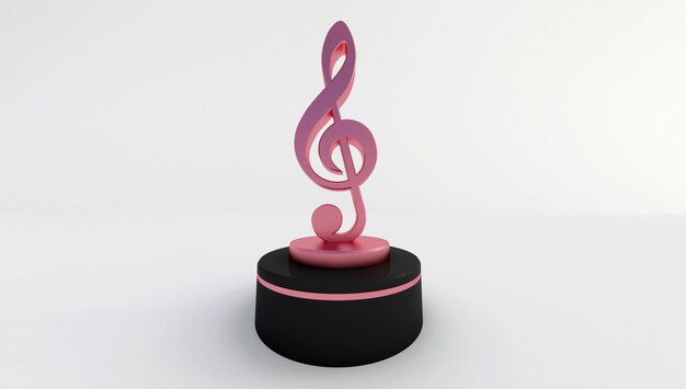 Photo rendu 3d d'une note de musique rose isolé