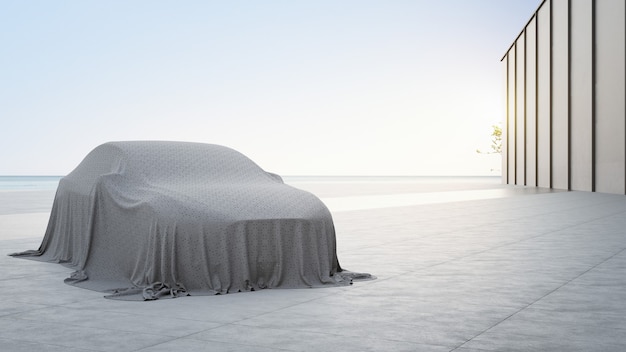 Le rendu 3D de la nouvelle voiture recouverte de tissu