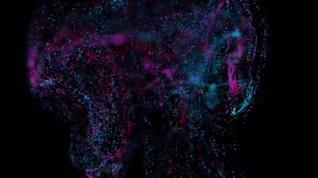 Rendu 3D d'un nuage abstrait vibrant multicolore de particules dans l'espace