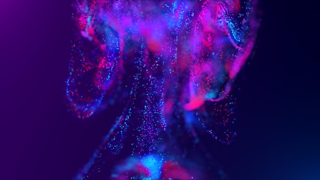 Rendu 3D d'un nuage abstrait vibrant multicolore de particules dans l'espace