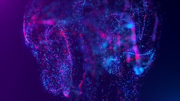 Rendu 3D d'un nuage abstrait vibrant multicolore de particules dans l'espace