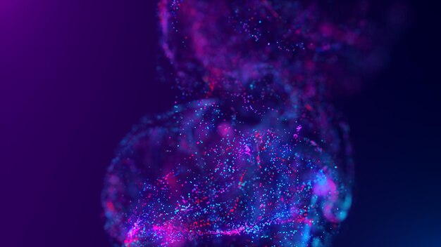 Rendu 3D d'un nuage abstrait vibrant multicolore de particules dans l'espace