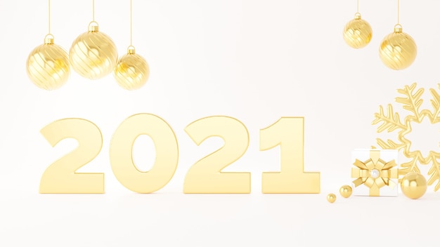 Rendu 3D d'or 2021 bonne année avec décoration