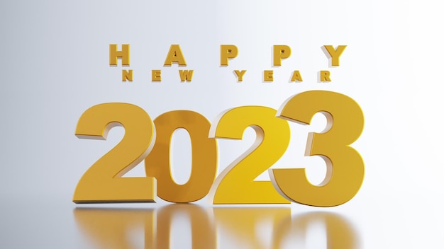 Rendu 3D d'or 2023 isolé sur fond blanc concept de bonne année