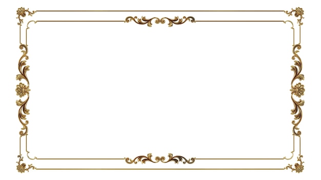 Rendu 3D d'or Cadre vintage décoratif isolé sur fond blanc