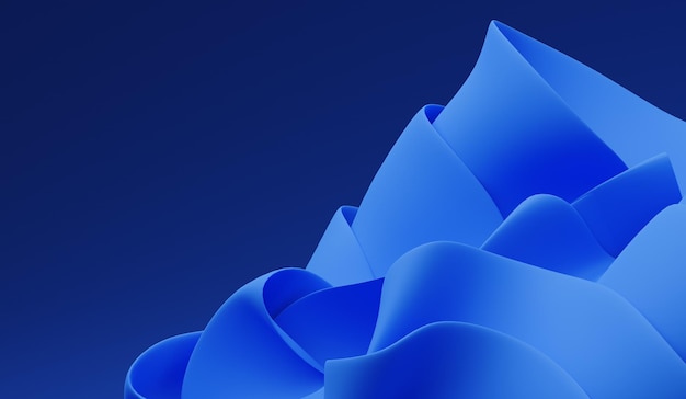 rendu 3d papier bleu abstrait. Papier peint de mode. Vagues de fond. Formes ondulées. Liquide tordu