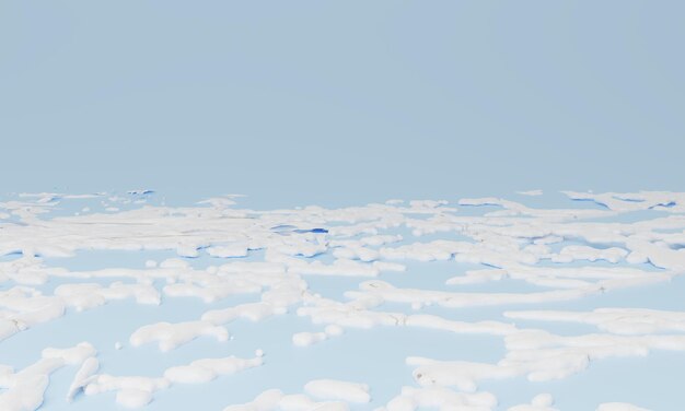 Photo rendu 3d paysage fond de lumière froide hiver gelé sol de neige sur fond bleu saison d'hiver minimale