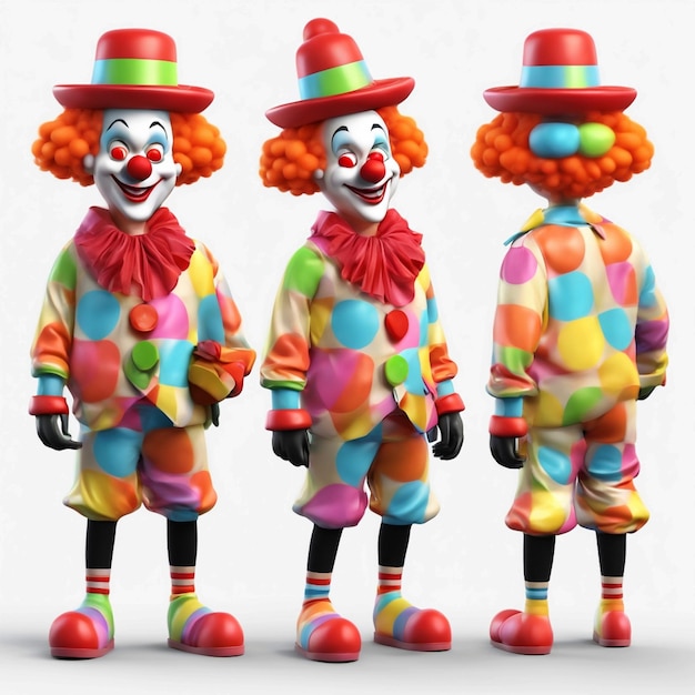 Photo rendu 3d d'un personnage de dessin animé avec un costume de clown isolé sur fond blanc