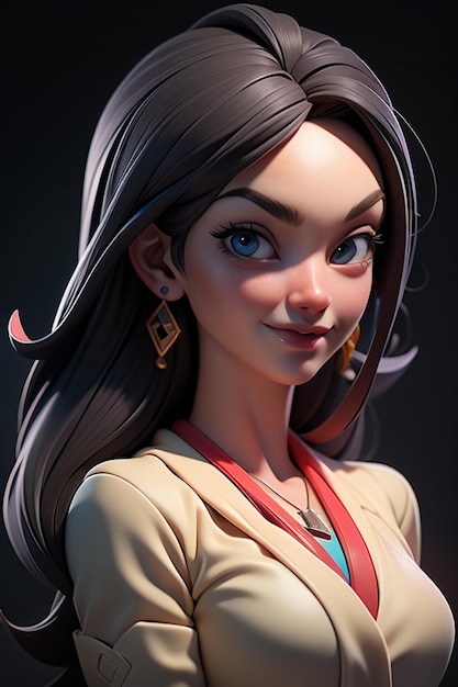 Rendu 3D personnage de dessin animé jolie fille jeu personnage modèle fond d'écran illustration d'arrière-plan