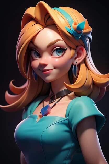 Rendu 3D personnage de dessin animé jolie fille jeu personnage modèle fond d'écran illustration d'arrière-plan