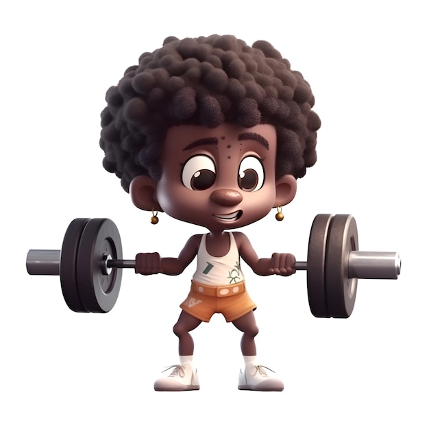 Rendu 3D d'un petit garçon afro-américain soulevant une barre