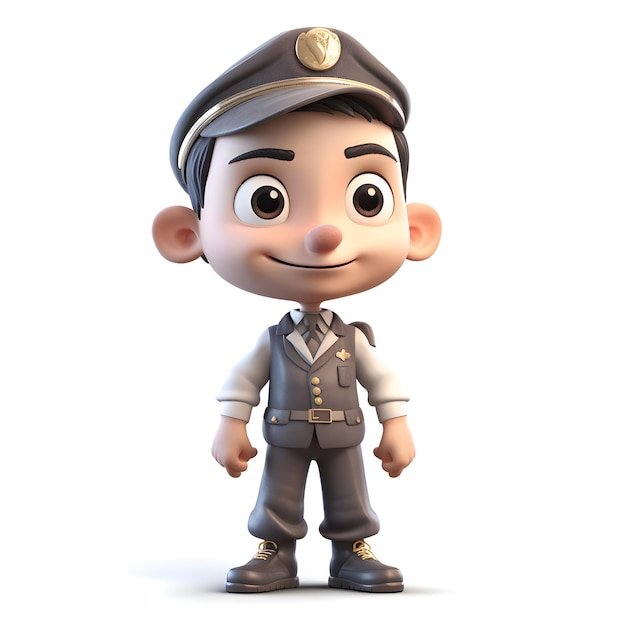 Rendu 3D d'un petit garçon avec une casquette de pilote et un uniforme