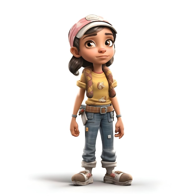 Rendu 3D d'une petite fille avec un jean et un bandana