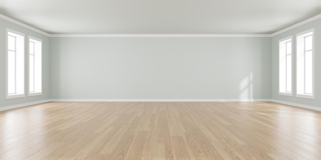 Photo rendu 3d d'une pièce vide blanche et d'un plancher en bois fond intérieur contemporain