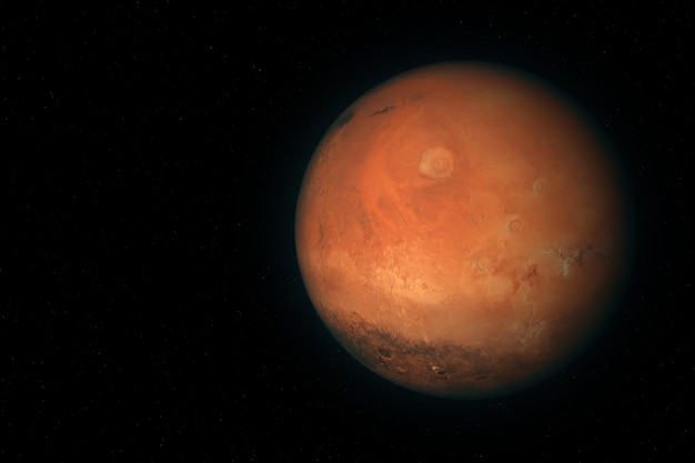 Rendu 3D de la planète rocheuse Mars, la deuxième planète du Soleil