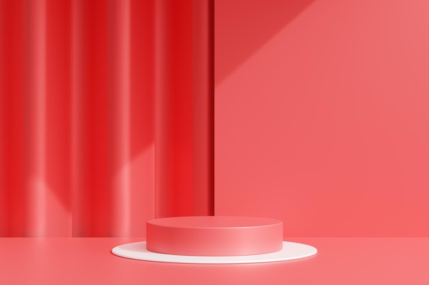 rendu 3d de la plate-forme du podium rouge sur fond rouge pour l'affichage du produit le jour de la saint-valentin