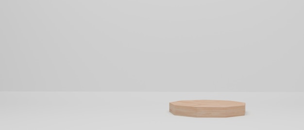 rendu 3D. Podium en bois. Scène minimale abstraite avec forme géométrique