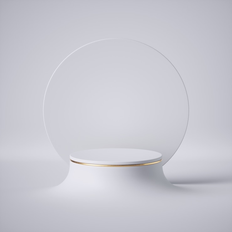 Photo rendu 3d. podium de cylindre vide, socle vacant, scène ronde, support de vitrine, présentation du produit, tableau blanc, plate-forme d'exposition.