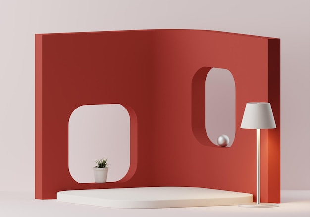 Rendu 3D Podium intérieur 3en1 Pastel Fond rouge foncé