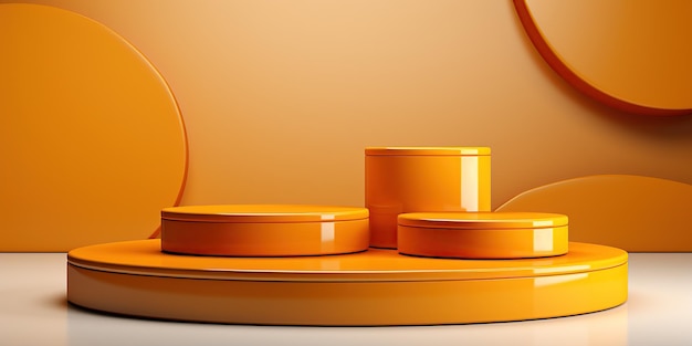 Rendu 3D d'un podium orange sur un fond orange Arrière-plan abstrait