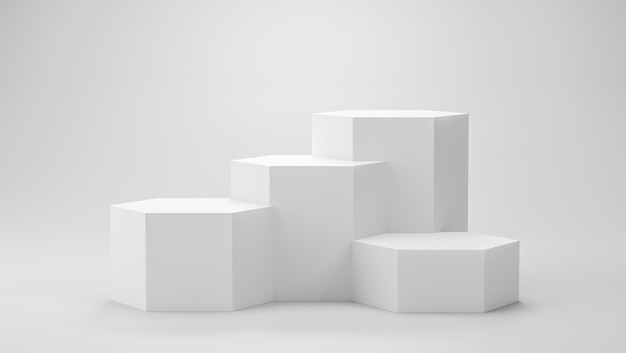Rendu 3D Podium ou piédestal hexagonal vide minimalÉtagère de produit vierge pour la présentation