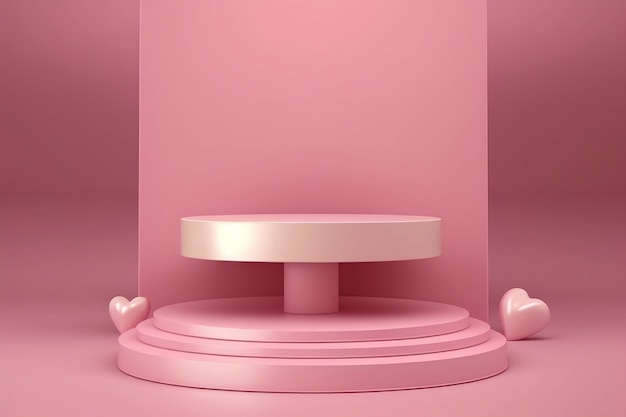 Un rendu 3D d'un podium rose avec un joli concept de plate-forme pour la Saint-Valentin