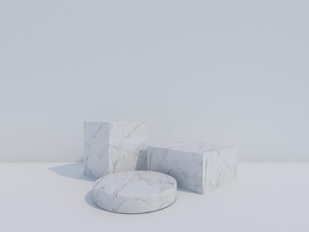 Rendu 3D podiums en marbre blanc isolé sur fond blanc
