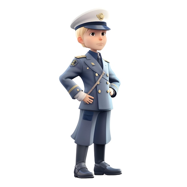 Rendu 3D d'un policier de dessin animé isolé sur fond blanc