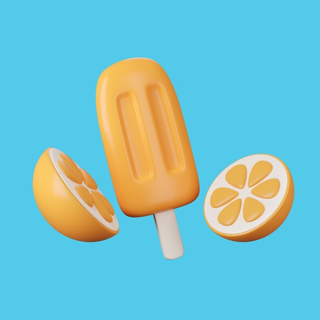 Rendu 3D de popsicle orange isolé sur un tracé de détourage bleu