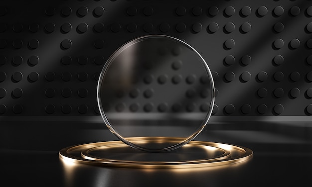 Rendu 3d De Produit D'affichage D'or Noir En Verre De Cercle De Scène De Podium