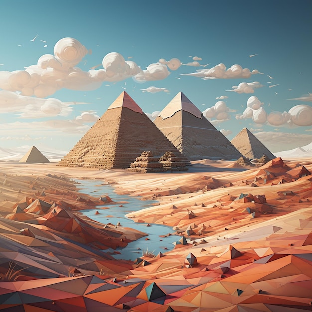 Le rendu 3D des pyramides de Gizeh
