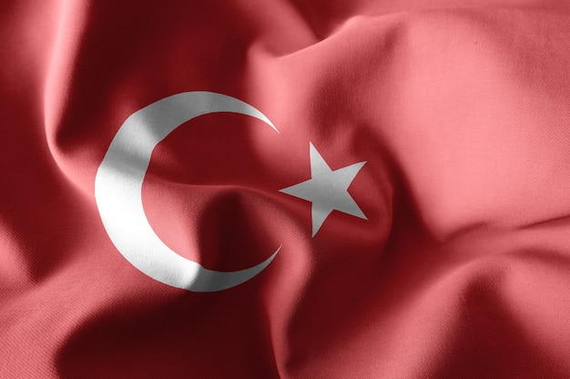 Rendu 3D réaliste agitant le drapeau de soie de la Turquie