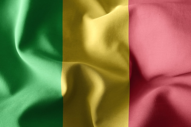 Rendu 3D réaliste ondulant le drapeau de soie du Mali