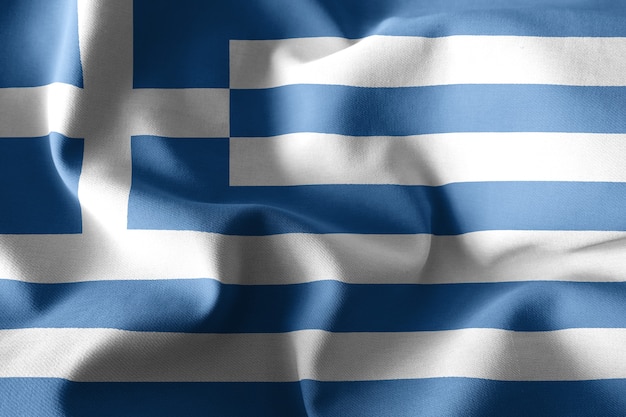 Photo rendu 3d réaliste ondulant le drapeau de soie de la grèce