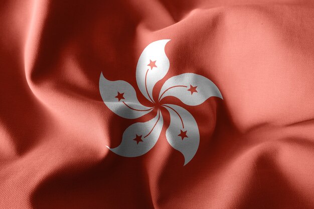 Photo rendu 3d réaliste ondulant le drapeau de soie de hong kong