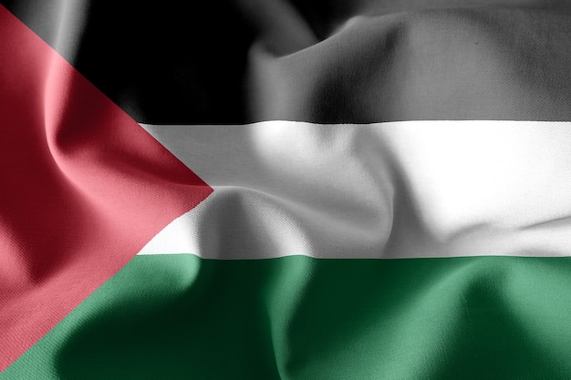 Rendu 3D réaliste ondulant le drapeau de soie de la Palestine