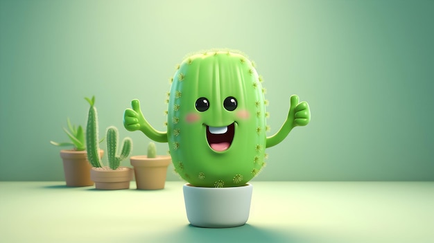 Un rendu 3D représentant un personnage de cactus amical offrant un câlin virtuel