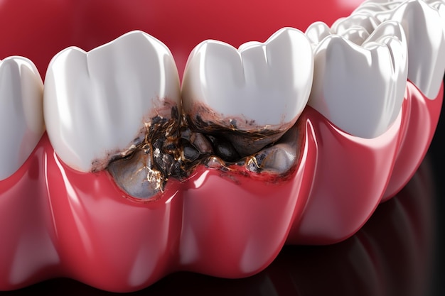 Le rendu 3D révèle l’impact de la carie dentaire sur les dents malsaines