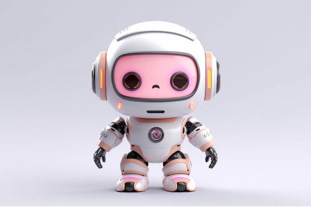 Rendu 3D d'un robot mignon avec casque sur fond blanc