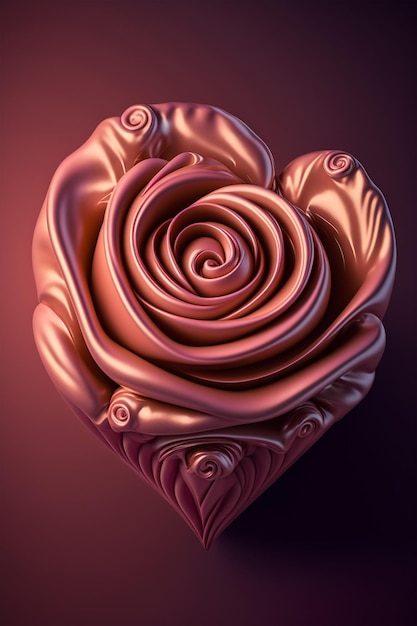 Un rendu 3d d'une rose en forme de coeur avec le mot amour dessus.