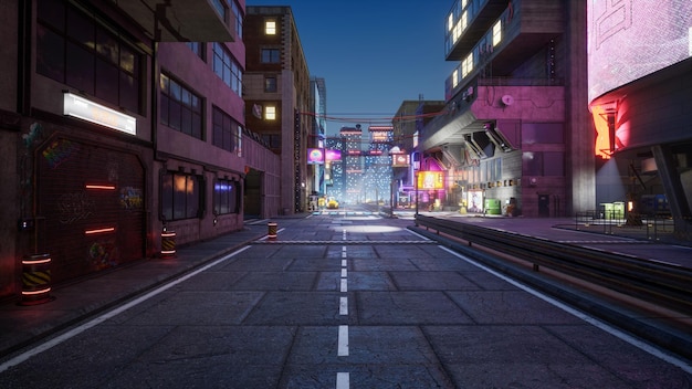 Rendu 3d de la rue de la ville cyberpunk