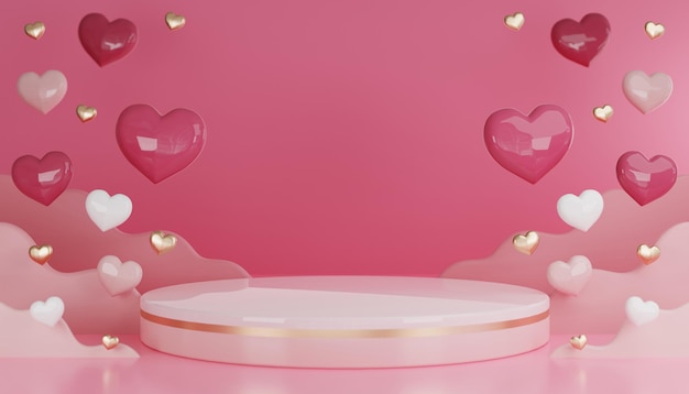 Rendu 3d saint valentin avec affichage podium rose pour produit amoureux et coeur