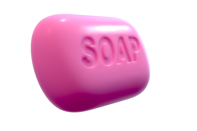 Rendu 3D de savon rose avec texte isolé