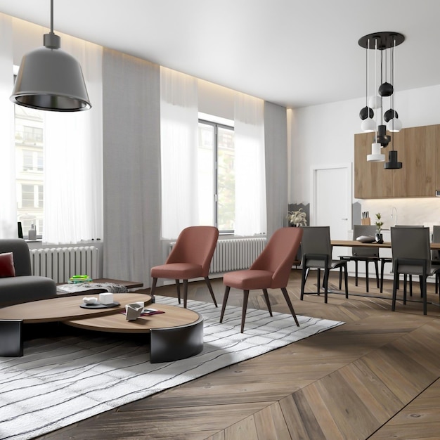 rendu 3d scandinave avec intérieur de cuisine