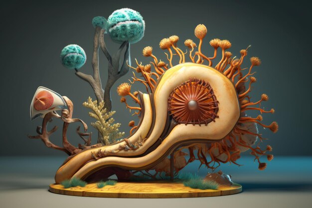 Rendu 3D Sculpture de fusion de la nature et de la géométrie abstraites surréalistes