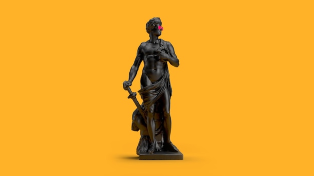 rendu 3d sculpture noire isolée sur fond jaune