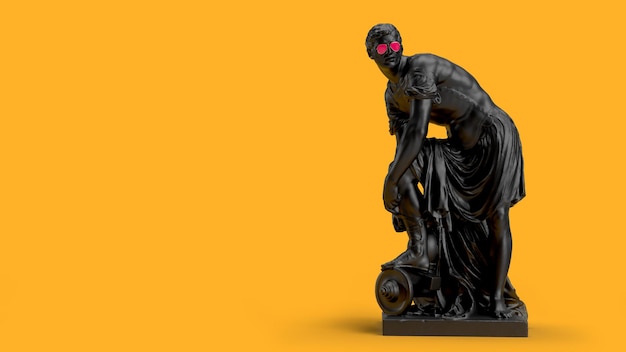 rendu 3d sculpture romaine d'un homme en pleine hauteur du côté droit sur fond jaune