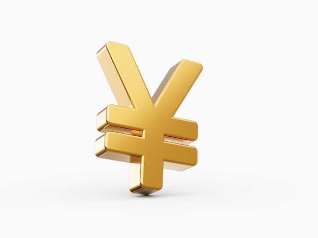 Rendu 3D signe yen japonais doré isolé sur fond blanc