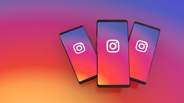 Rendu 3D de smartphones avec logo Instagram à l'écran