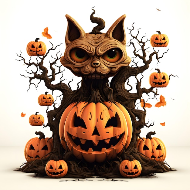 Rendu 3D de sorcière chat mignon Halloween